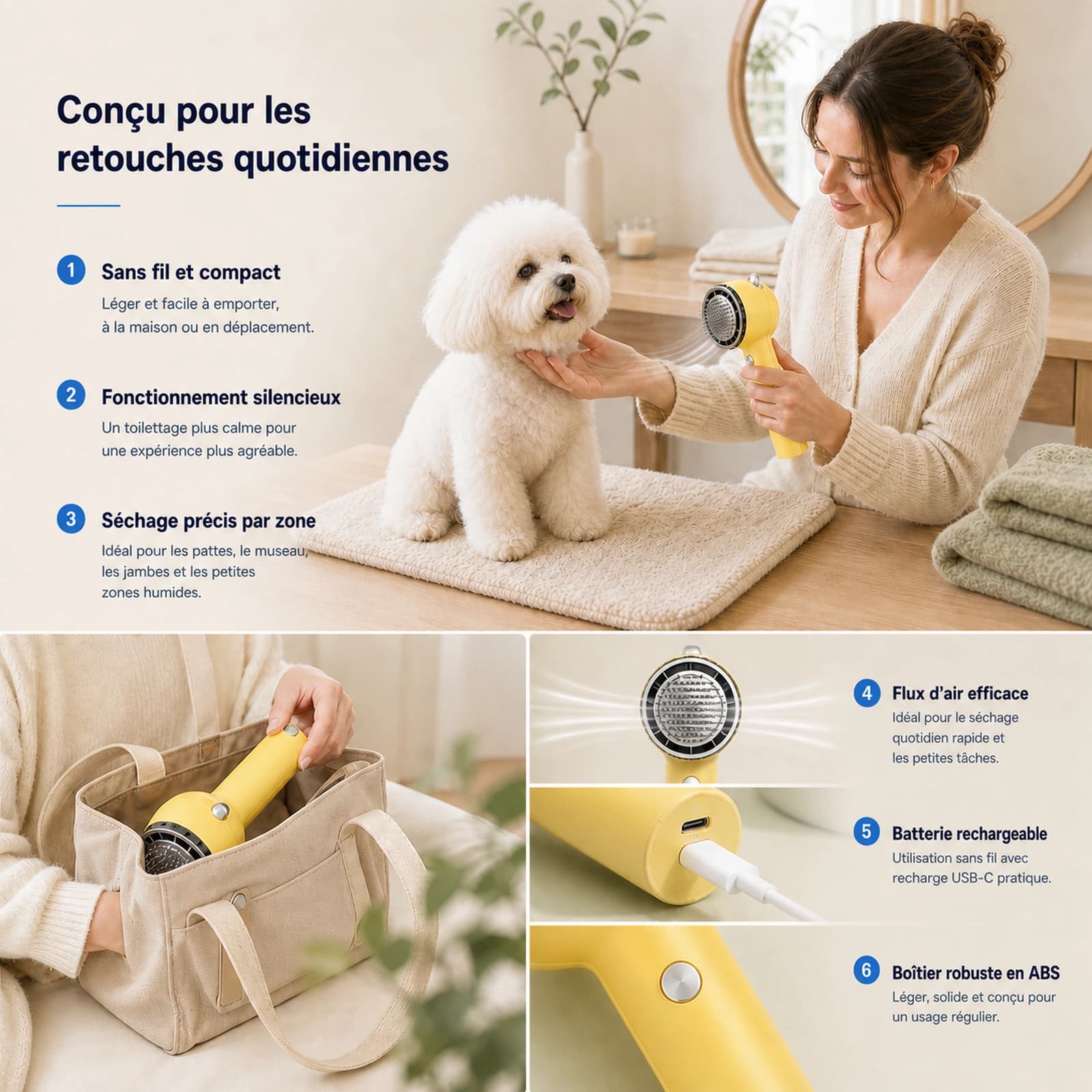 Sèche-poils sans fil avec brosse AirLite - Image 6